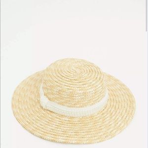 ASOS natural straw boater hat pearl band adjuster
